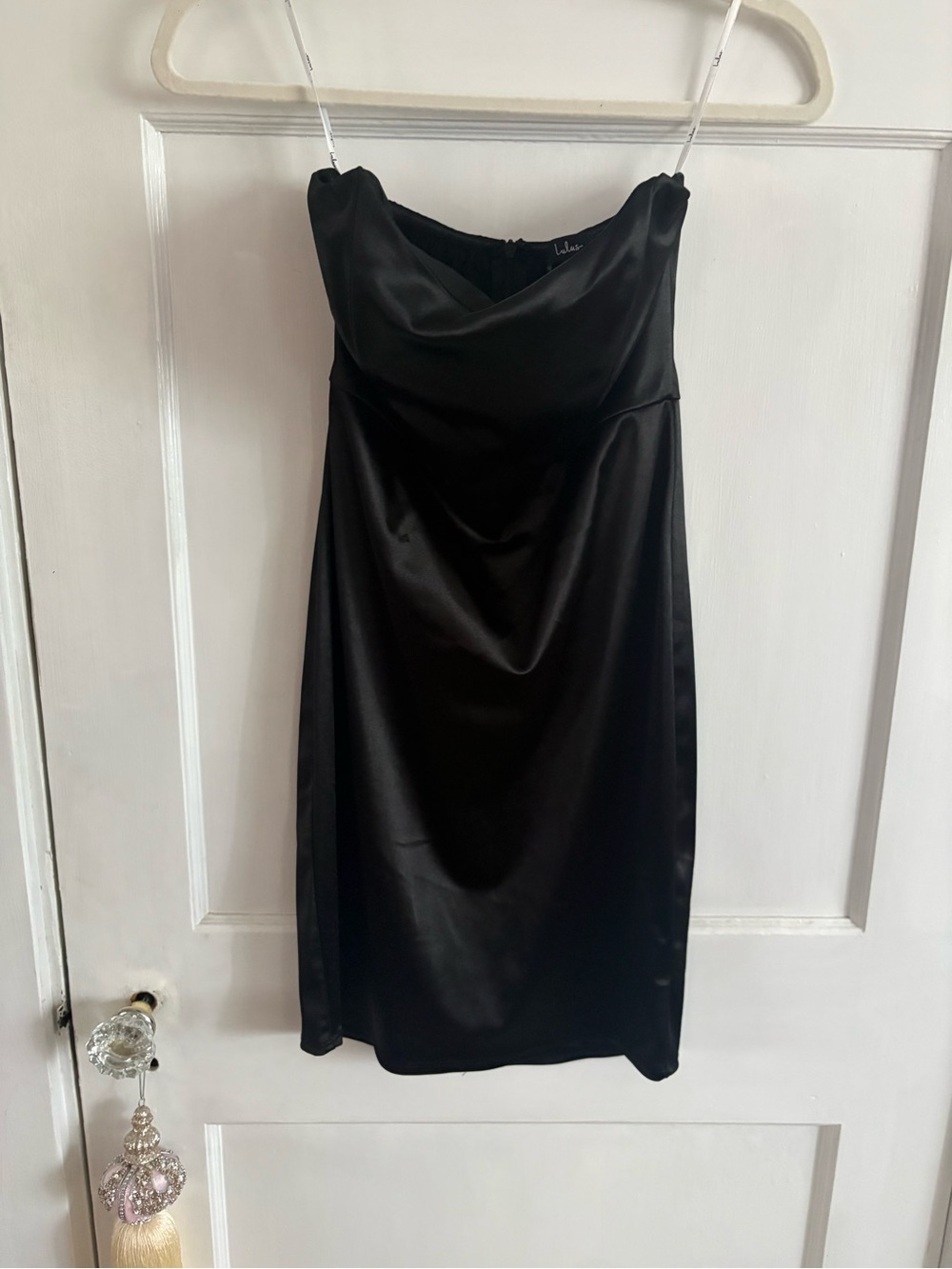 Lulus Black Satin Strapless Dress w/ Pads Built in